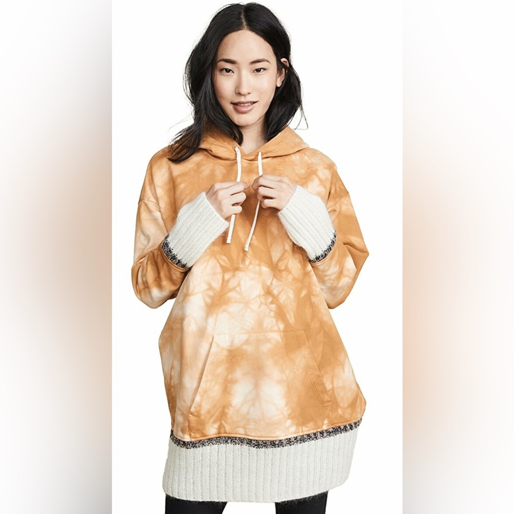 3.1 Phillip Lim Mohair-Trim Cotton Tan Brown Tie-Dye Hoodie Sweatshirt EUC Sz M